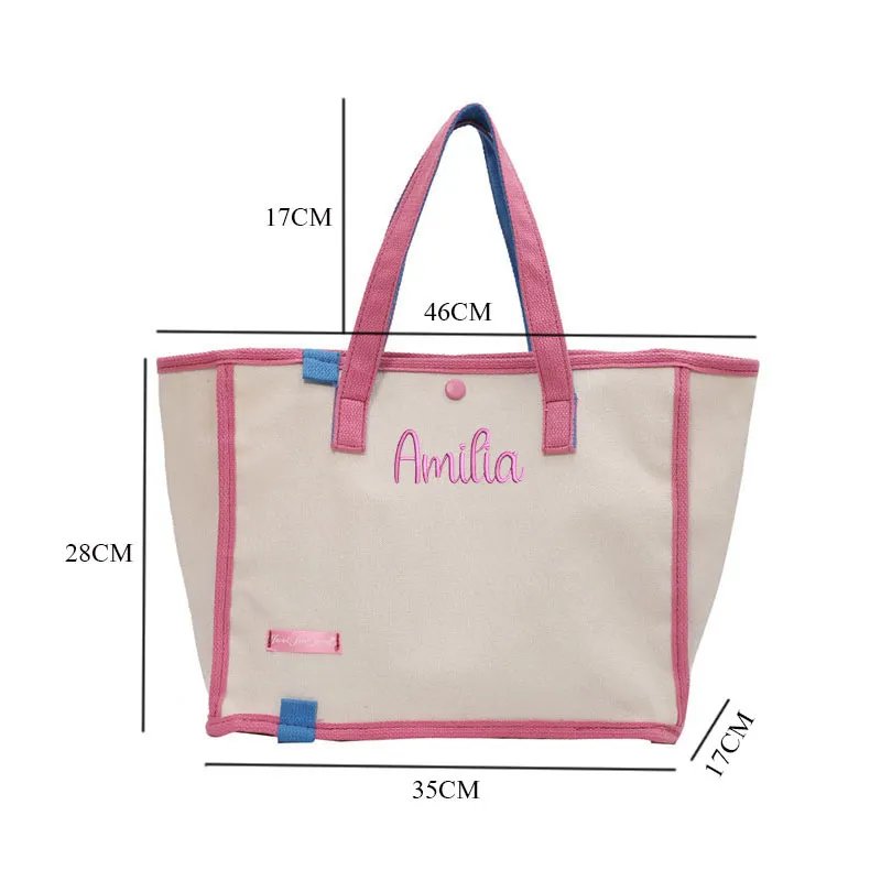 Personalizado moda contraste bolsa de lona senhoras bolsa bordado personalizado bordado canvas shopping saco de ombro logotipo presente