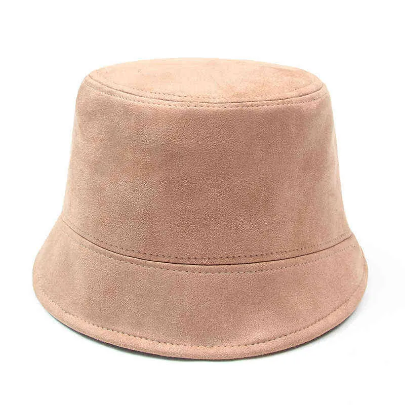 2021 frühling Herbst Neue Frau Einfarbig Wildleder Fischer Hut Mode Leder Militär Kappe Sonnenblende Hut Eimer Hut G220418
