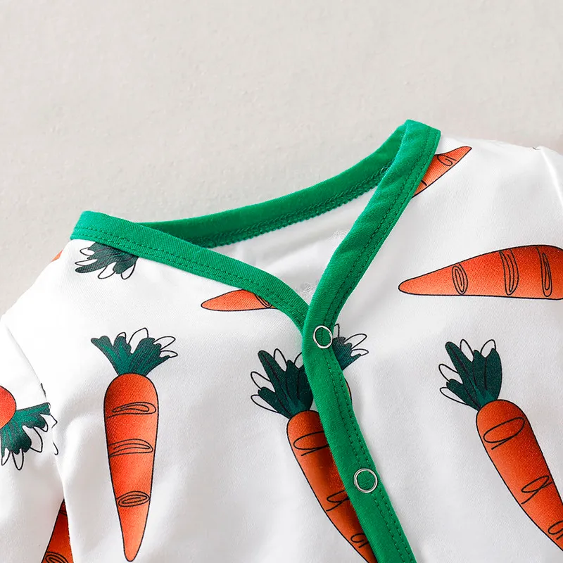 Infant clothes baby Boy Girl Cartoon Carrot Print Romper JumpsuitRrabbit Ears Hat Set outfit baby clothes autumn winter Overall 220525