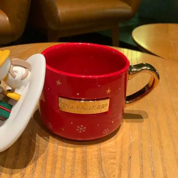 Coupe-cadeau de Noël authentique Starbucks Tasse de fête heureuse Tasse en céramique Coupe d'eau à travers une tasse d'animaux