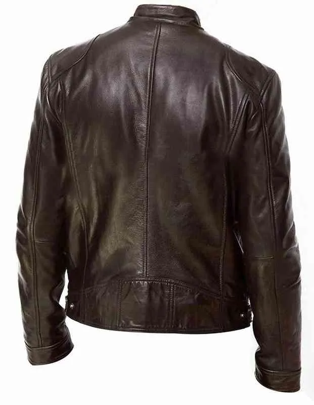 Hommes Brown Pu Veste En Cuir Moto Faux Cuir Moto Biker Veste Hommes Chaud Col Montant Veste Décontractée Garçon Grande Taille xxxl 4xl L220725