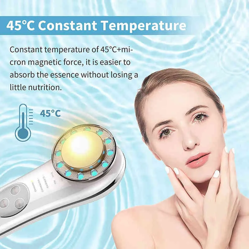 7 in 1 Facial Red & Blue Led Light Device Ion Massager Anti-Aging Skin Tightening Cleaner Skincare Massage Machine220429