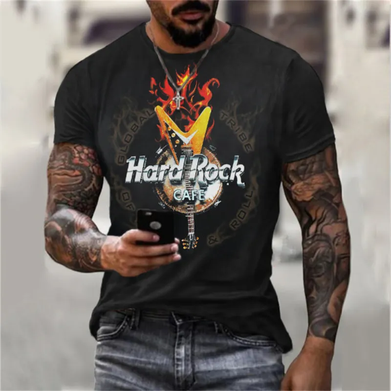 하드 록 패턴 3D 인쇄 남성 셔츠 여름 캐주얼 모든 경기 특대 T 셔츠 느슨한 특대 통기성 스포츠 탑스 220629