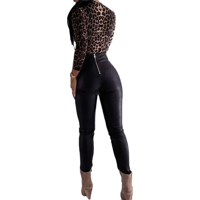 Tuta da donna sexy con stampa leopardata Top Autunno Donna con scollo a V Manica lunga aderente Clubwear Tute skinny Tute 220801