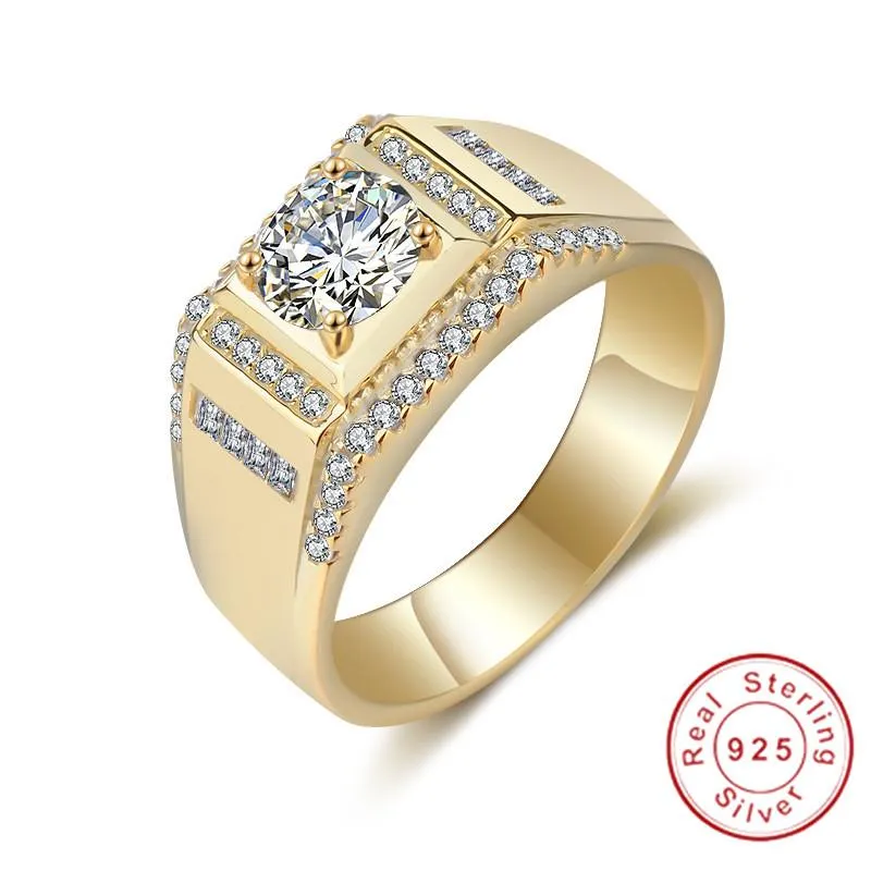 Clusterringen Grote 925 Sterling Zilveren Ring Verloving Voor Mannen Jongen Cadeau Luxe 18K Goud 2CT Diamant Fijne Sieraden Maat 8 9 10 11 12C219p