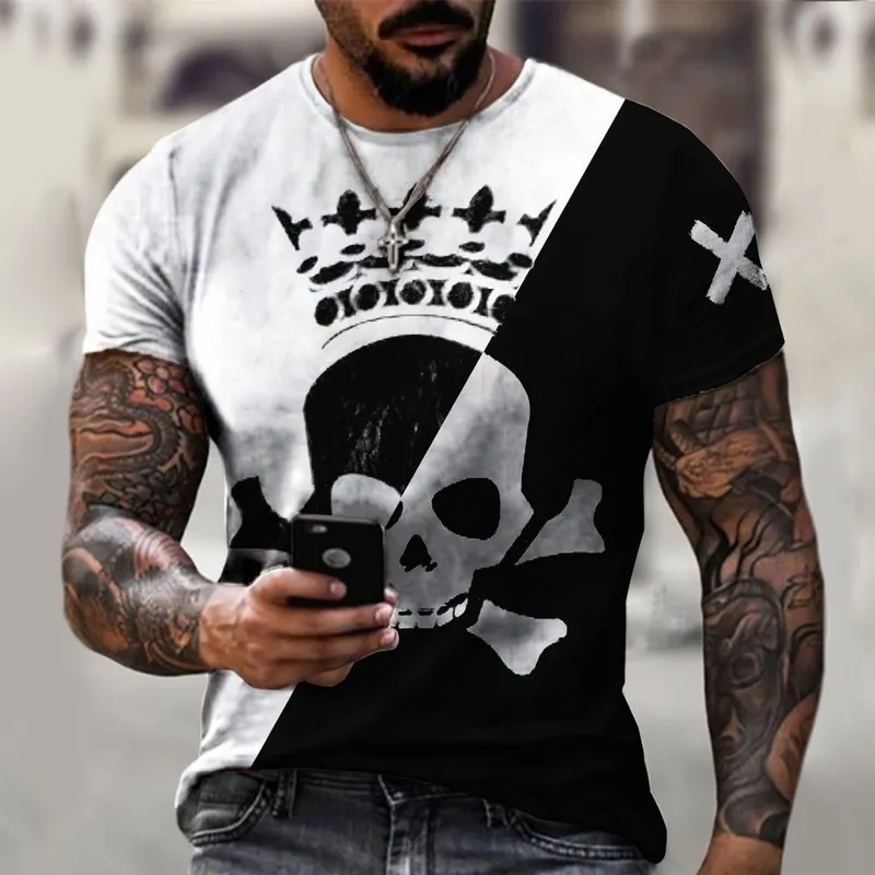 Fashion Two Colors Skull Graphic 3D Print Mens TShirt Streetwear ONeck Short Sleeve Oversized Male T Shirt Breathable Top 6XL 220607