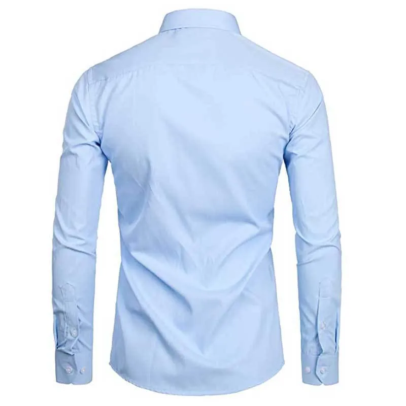 Camisas de vestir de calidad superior para hombres Camisa de manga larga ajustada a la moda Hombres Negro Blanco Camisa formal con botones Chemise Homme 220812