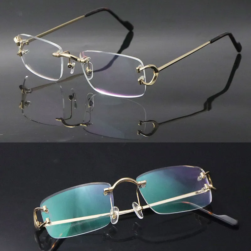 最新のファッションC装飾リムレスメタルフレーム近視眼科男性女性CT03440大きな正方形の眼鏡男性18Kゴールド3053