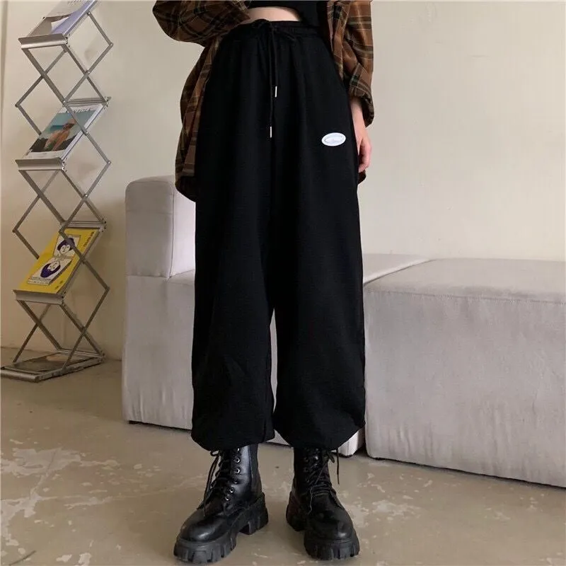 HOUZHOU pantalon rose à jambes larges été Hip Hop Streetwear surdimensionné sport mode coréenne Joggers femmes ample taille haute pantalons de survêtement