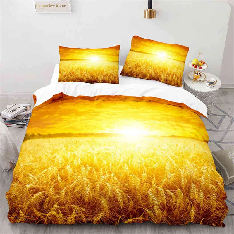 Conjunto de roupas de cama de microfibra do campo de trigo amarelo Conjunto de cama de microfibra 3D Quilt Twin Full King Queen para adultos Decoração de quarto de crianças