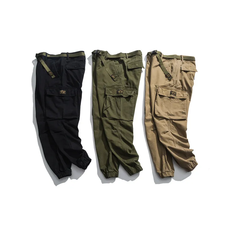 High Quality Cotton Military Joggers Men Streetwear Tactical Pants Fashion With Belt Cargo Army Trousers Harajuku Clothes 220330