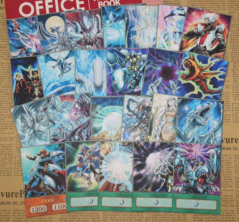 24 pièces/ensemble yeux bleus série cartes piège à sorts liés Yugioh classique Signature mouvement rafale flux de Destruction Anime Orica G220311