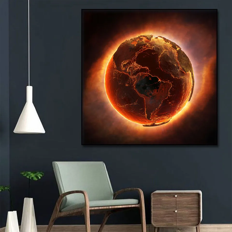 Abstract Burning earth Poster 1pcs Modern Home Wall Decor Canvas Picture Art HD Print Painting On Canvas for Living Room (1)