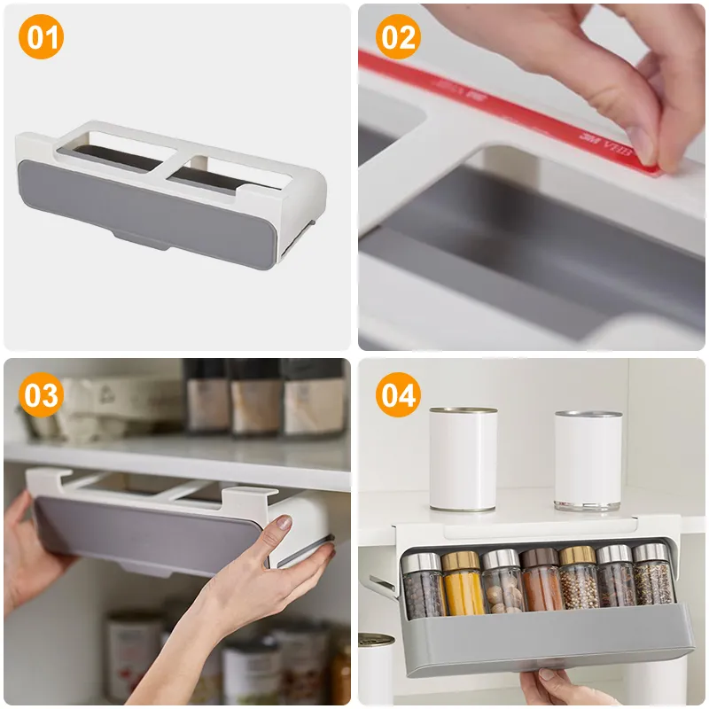 Кухня SelfAdesive Spice Organizer Racksing Strazing Botless Store Bottle Botless Under Dest Dergure Hidden Suppors 220809