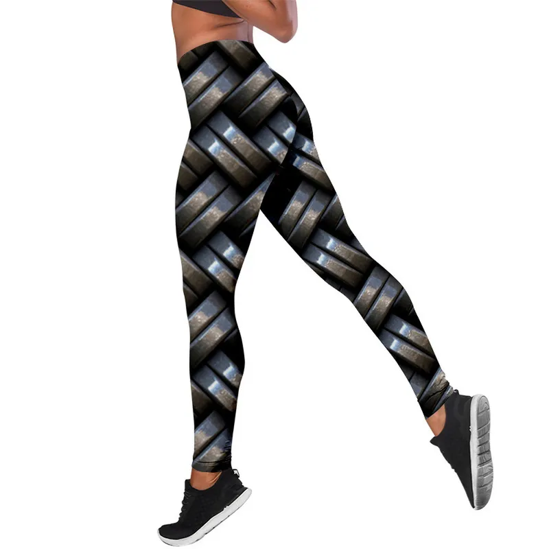 Eisen Rüstung Weben Print Leggings Frauen Hohe Taille Hip Hop Leggins Push-Up 3D Workout Elastische Fitness Hosen W220617