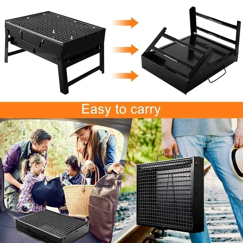 Pliage Portable Barbecue Charcoal Grill En Acier Inoxydable Petit Mini BBQ Kits D'outils Pour La Cuisine En Plein Air Camping Pique-Nique Plage 220510