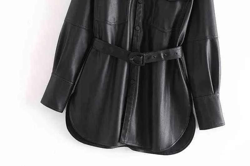Xnwmnz Women Black أنيقة كلاسيكية فو فو سترة معطف مع حزام سيدات طويلة الأكمام فضفاضة كبيرة الحجم