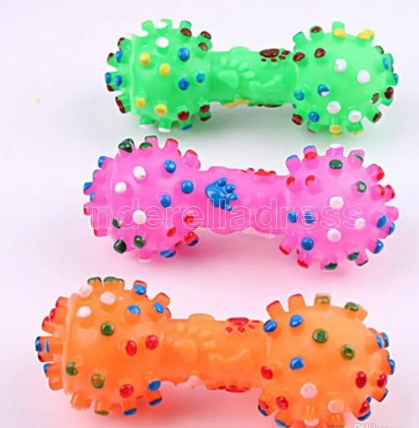 Juguetes para perros Colorido punteado Pasaje en forma de perros Juguetes Squeeze Squeaky Faux Bone PET masticar juguetes para perros F0318