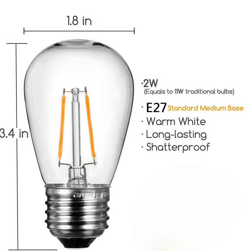 2W 4W LED S14 Lâmpadas de reposição E27 Base Survecedor à prova de lâmpadas Edison Retro para as luzes comerciais ao ar livre à prova d'água H220428
