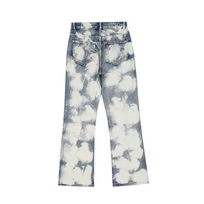 2021 Stylish Letter Embroidery Tie Dye Men Straight Baggy Jeans Trousers Washed Distressed Vintage Hip Hop Denim Pants Spodnie T220803