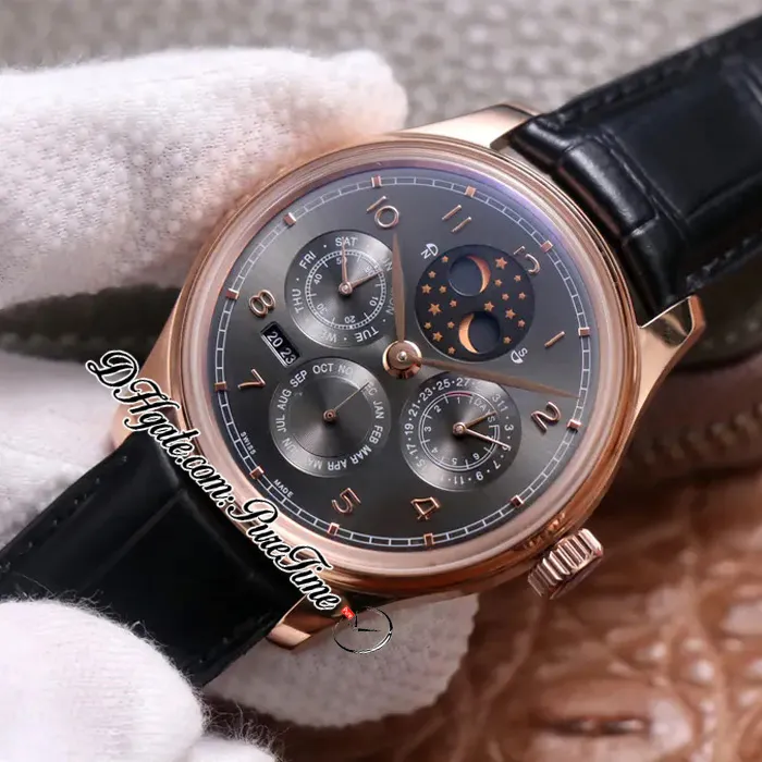 V9F 503404 Kalendarz wieczny A52610 Automatyczne męskie zegarek Rose Gold Grey Diar Manders Moon Reserve Black Leathe261p