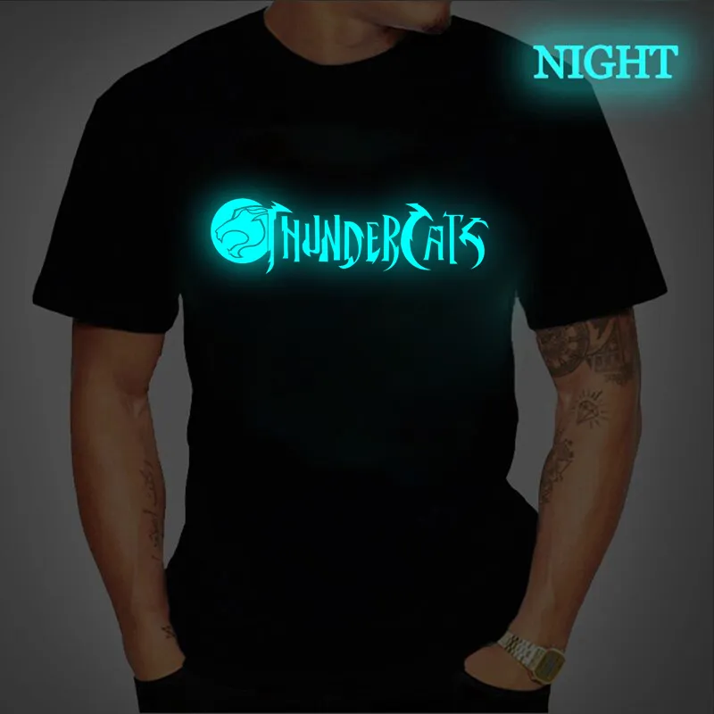 ThunderCat Luminous Camiseta Mens Moda Casual Manga Curta Redondo Pescoço Tops Roupas Hipster Brilhante 220712