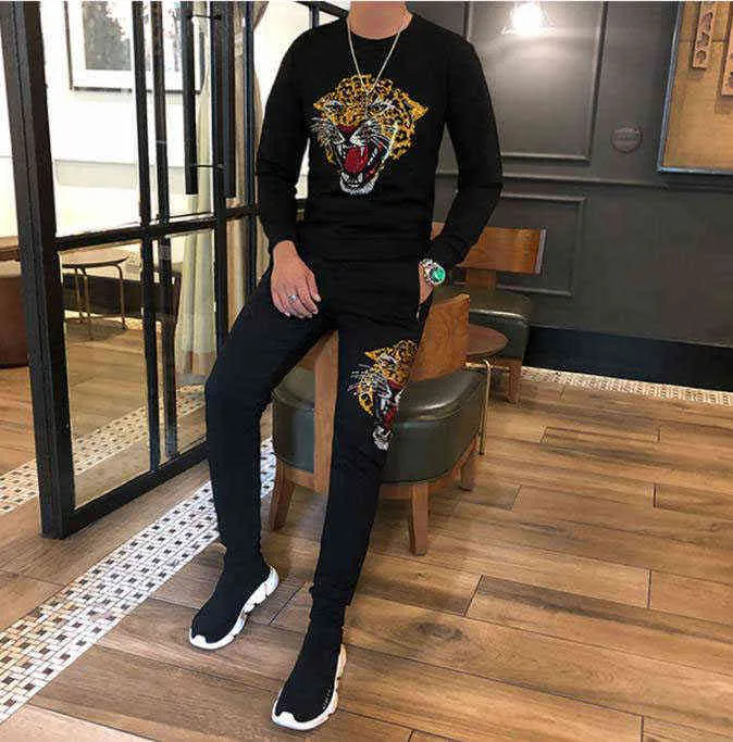 New winter Hot Man's Tracksuits s Men Camouflage O-neck Fashion Hip-Hop Men's Outfits hot drilling Clothing Casual Top G1217