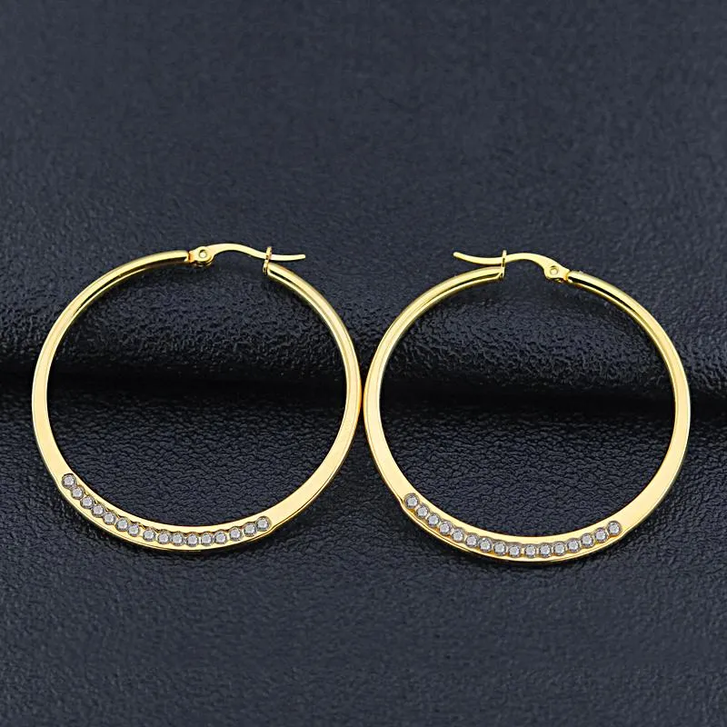 Hoop & Huggie Crystal Steel Big Circle Earrings Modern Smooth Round Creole Loop Earring Girl Stainless Jewelry WomanHoop HuggieHoo252L