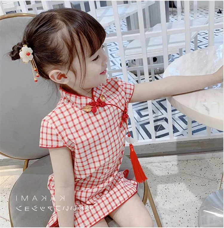 Chinesische Cheongsam Prinzessin Kleid Baby Sommer Mädchen Für Kinder Kleidung Kurzarm Baumwolle Blumen Nette 220422