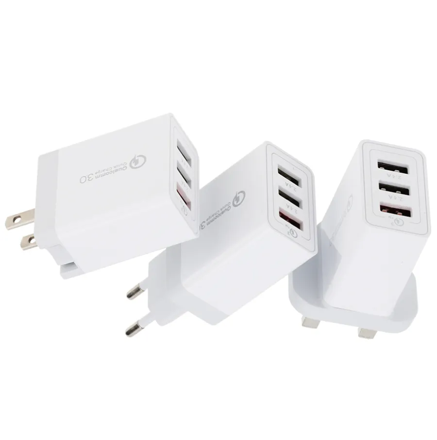 3 ładowarki USB Szybki ładunek 3.0 Szybkie ładowanie Adapter ściany domu 18W dla Xiaomi Samsung QC3.0 Połączki telefonu komórkowego