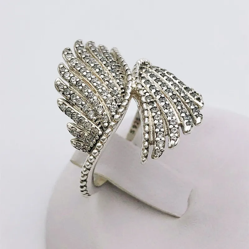 Biżuteria estetyczna Pandora Majestic Feathers Pierścienie dla kobiet mężczyzn Para zestawów pierścieniowych z logo Prezenty urodzinowe 190960cz