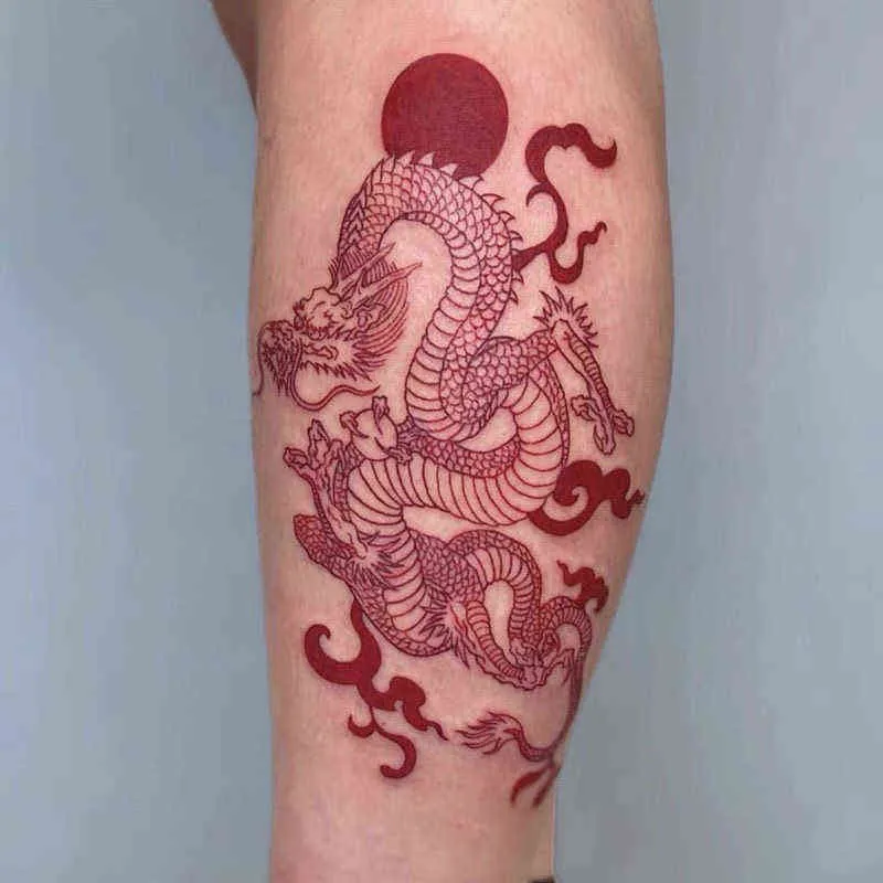 Nxy Временная татуировка Большой Размер Красные Драконные Наклейки для Мужчин Женщины Арудные Орган Арт Водонепроницаемые Поддельные татуировки Tarragon Flash Наклейки Татуировки 0330
