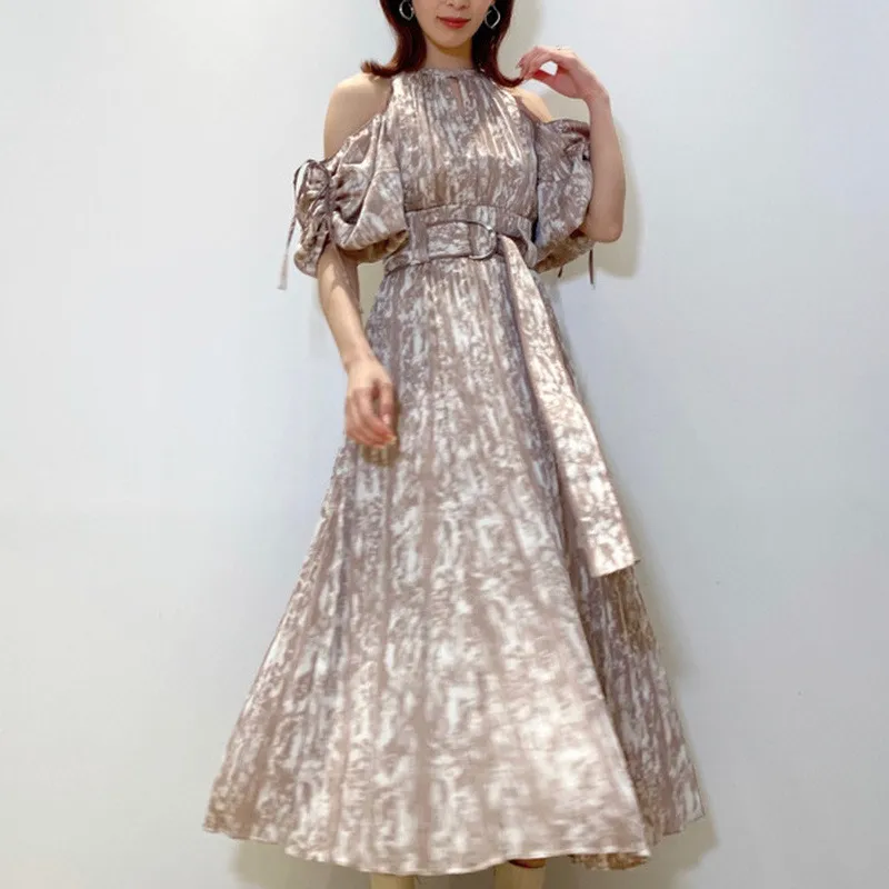 Kuzuwata Style japonais deux vêtements femmes Vestidos robes de printemps hors épaule cordon taille mince imprimer robe plissée 220423