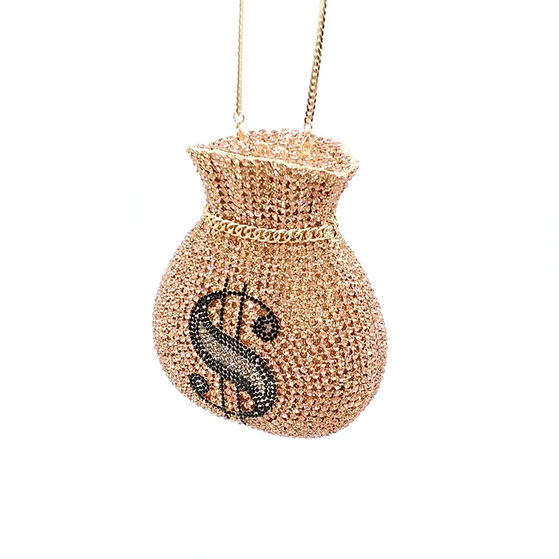 Est Luxury Women Evening Party Designer Funny Rich Dollar Hollow Out Crystal Branges Poundes Bagous Dollar Money Bag 220816