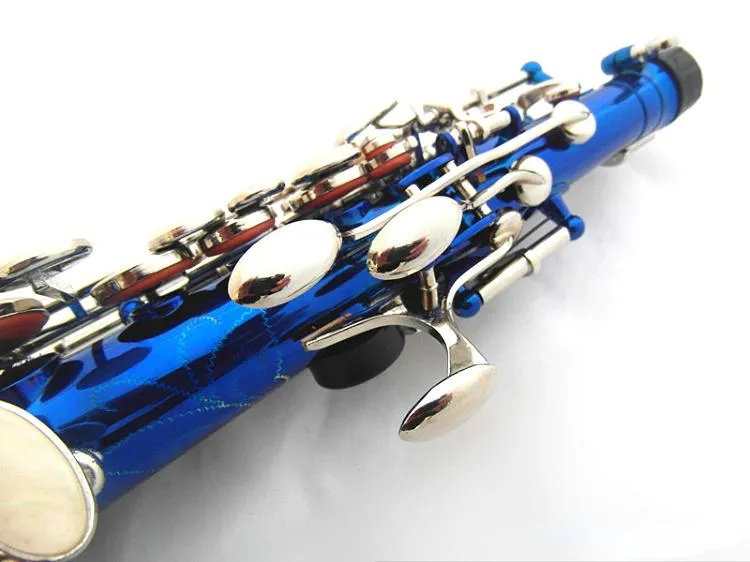 Hochqualität blau Bflat Professionelle Sopran -Saxophon -Schale Goldplated Keys Professionalgrade -Ton Sax Sopran Instrument5538585