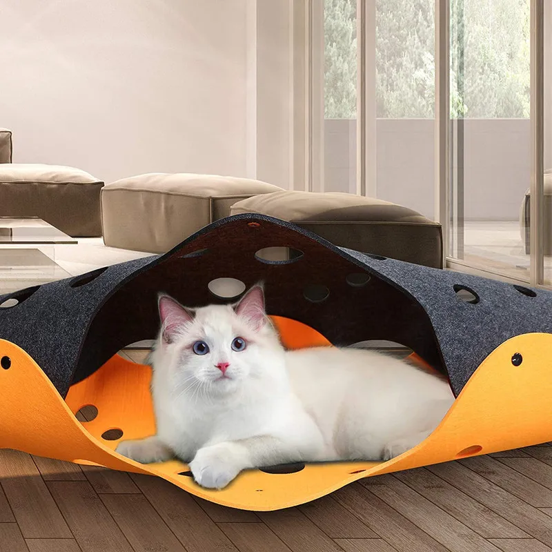 DIY Opvouwbare vilt Katbedden Matten Tunnel Speelgoed met Boomgat Huid en zoeken Interactief voor Kitten PET-PET POSTER 220323