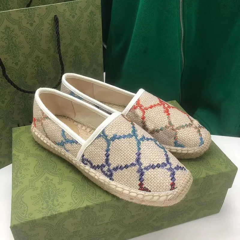 Jacquard espadrille för kvinnor Designer Platta Skor Läder Espadriller Loafers Canvas Skor Mode Dam Flickor Sommar Vit Kalvskinn Fritidsskor Med Box NO36