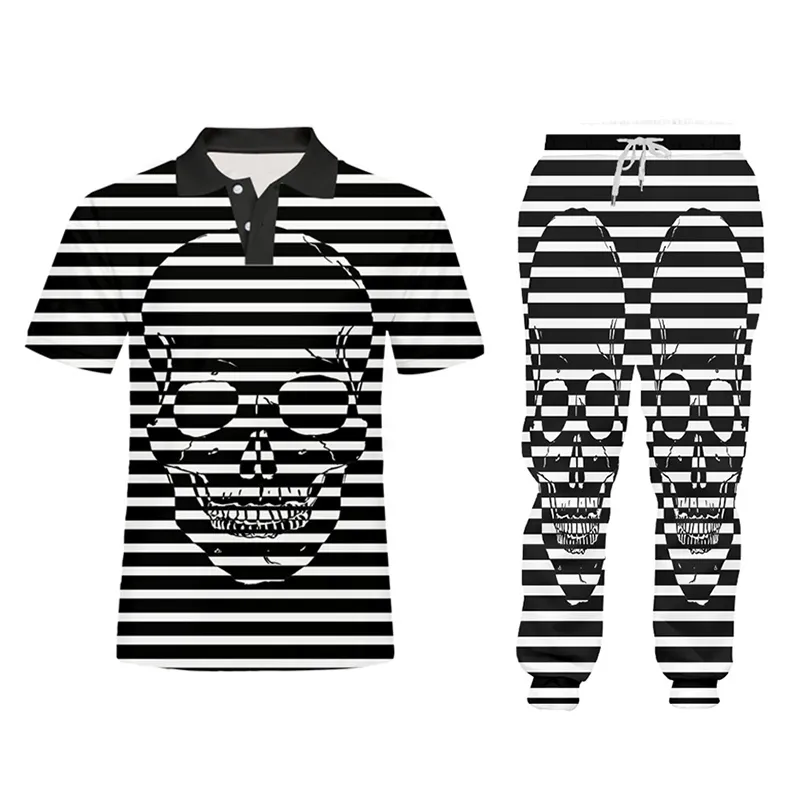 Ujiw agasalho masculino primavera outono personalizado listrado crânio agasalho casual conjunto de duas peças terno esportivo masculino define tamanho grande 220615