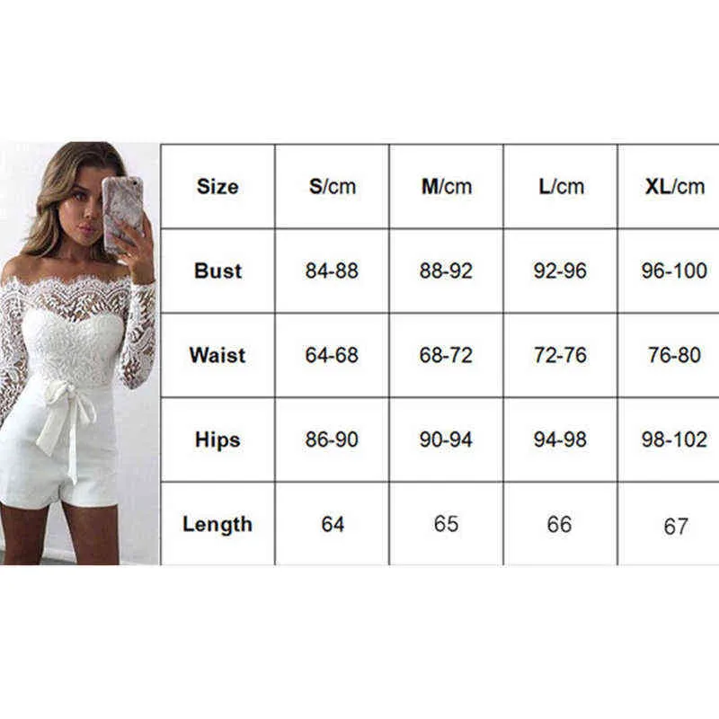 Women Summer Off Shoulder Sexy Playsuits Fashion Ladies Long Sleeve Sheer Lace Patchwork Hollow Bandage Skinny Playsuits T220704