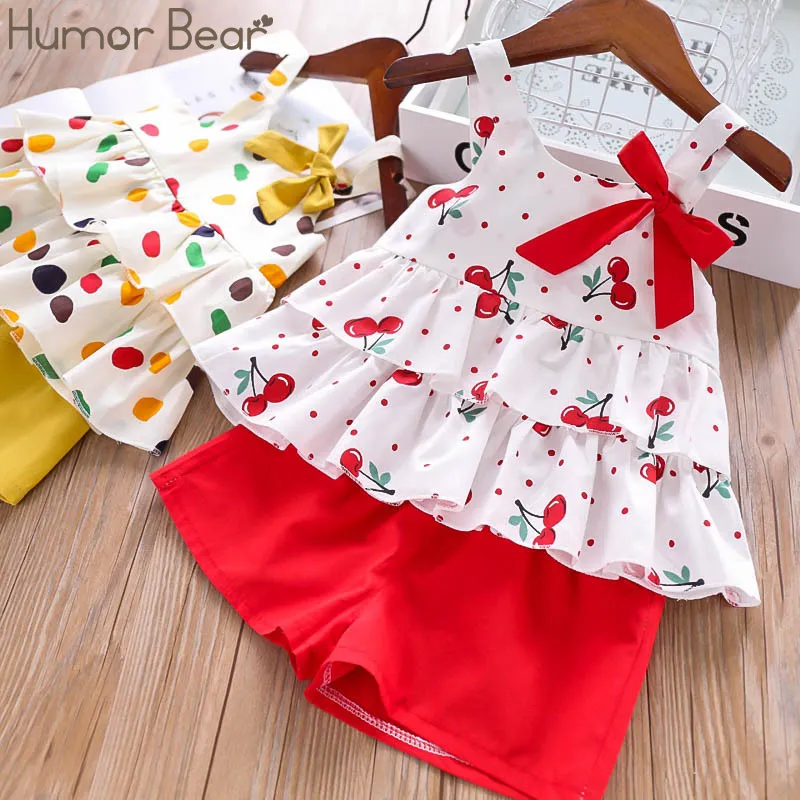 Humor Bear Baby Girls Clothes Suit Marca Summer Toddler Girl Clothes Dot Bow Vest T-shirt Top + Pantaloncini Pantaloni 2 pezzi / set 220425