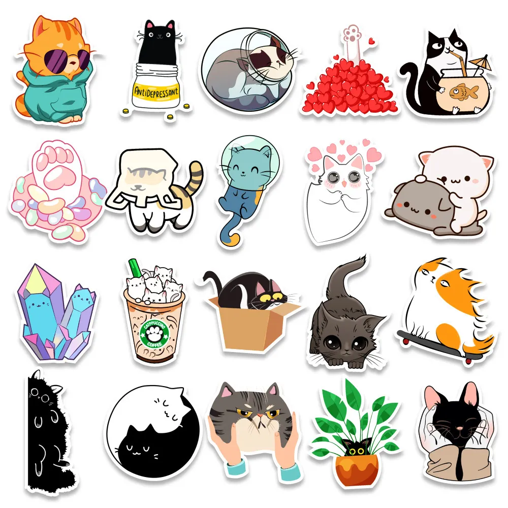 Nieuwe Waterdichte Kawaii Katten Dier Graffiti Stickers Cartoon Decals Motorfiets Bagage Gitaar Skateboard Kid Gift Stick8277117