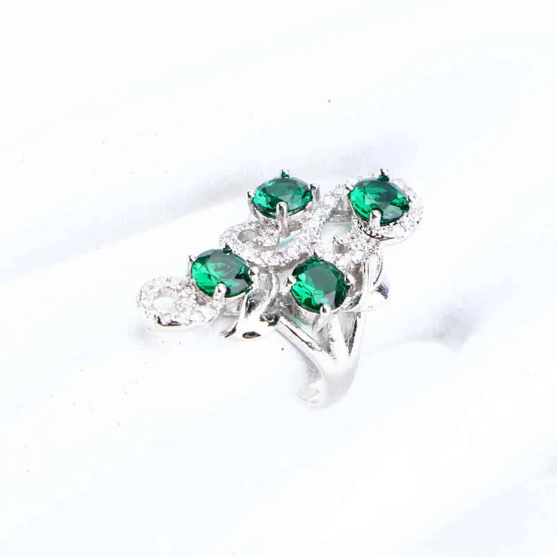 Matrimonio di lusso in argento di gioielli da sposa le donne Bigiotteria Verde CZ Bracciale Anello Orecchini Collana Pendenti Set H2204273386