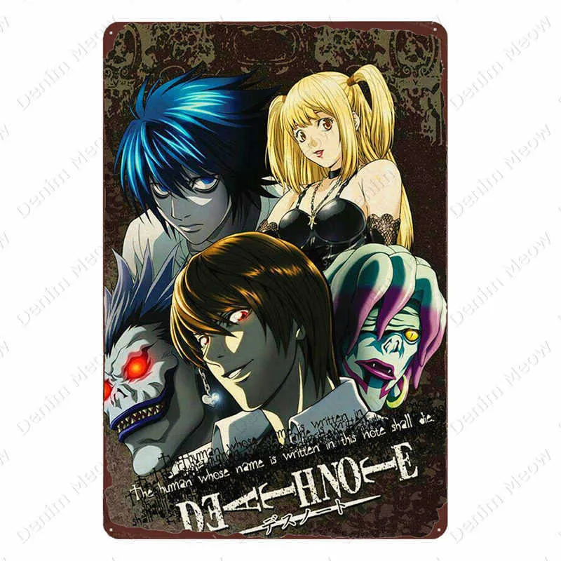 Death Note Plack Vintage Metal Tin Sign Bar Pub Club Cafe Classic Anime Plates Japanese Comic Wall Sticker1190520