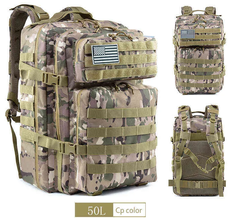 Mochila tática militar masculina de grande capacidade 50L 3P Softback à prova d'água ao ar livre Bug Mochila Caminhadas Acampamento Sacos de caça T220801