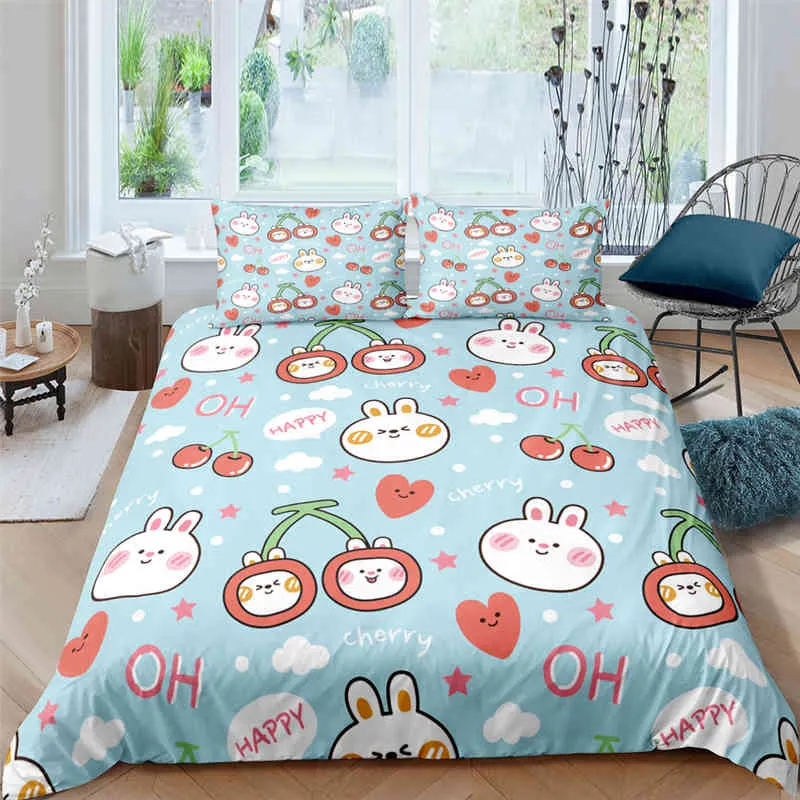 Cartoon Cute Dog/rabbit Bedding Set Nordic King Single Twin 90/135/150 Bed Cover 240220 Duvet for Girl Boy Kid Teens Gift