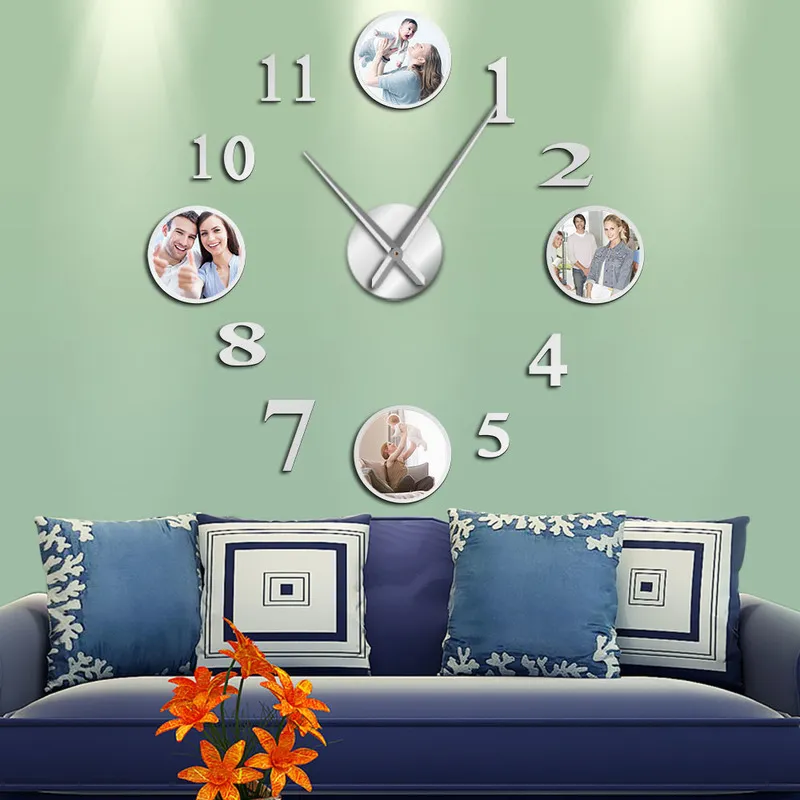 Personlig 3D DIY Arylic 4 Prints anpassad tryckt med ditt familjeporträtt Husuppvärmning Gift Wall Art Clock 220615