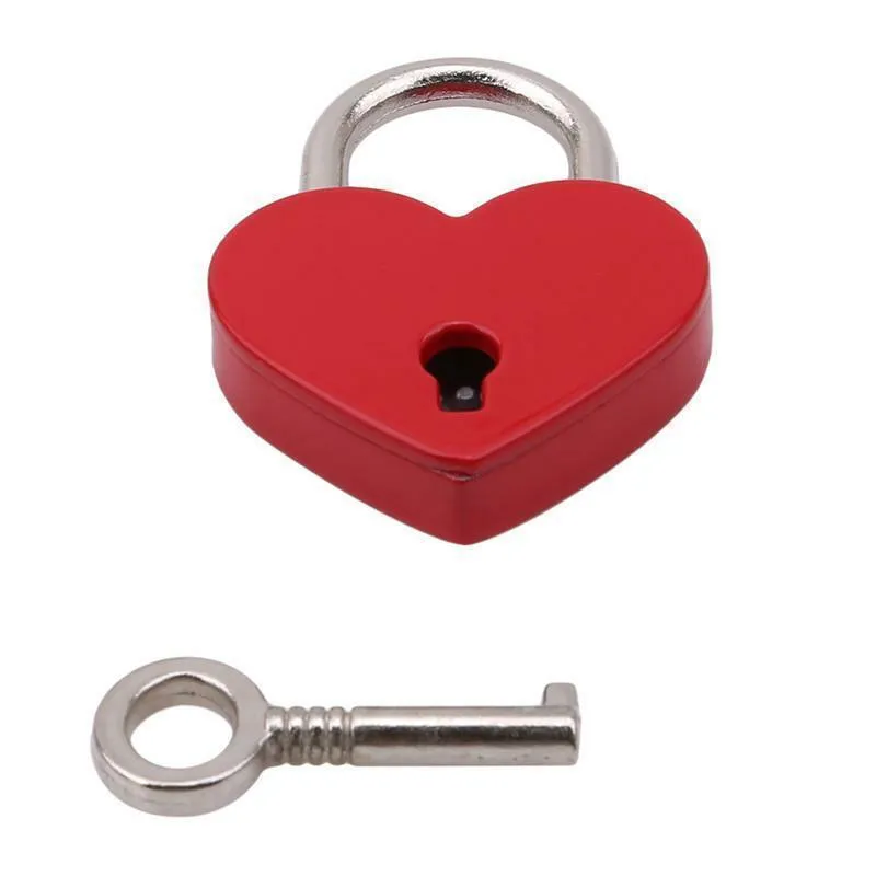 7 couleurs coeur forme cadenas matériel serrures de porte Mini Archaize serrure avec clé voyage sac à main valise cadenas 30x39MM