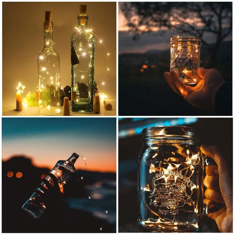 Wine Bottle Light LED Cork String Lights Battery Operated Silver Wire Fairy Lights For Party Xmas Wedding Table Decor 220408