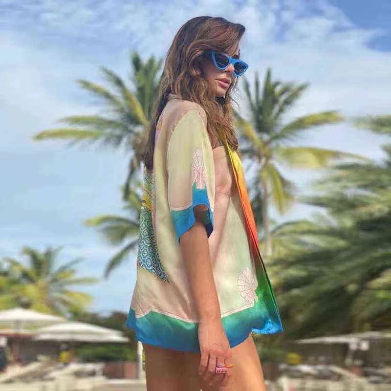 Casablanca Island gradient färg kortärmad skjorta Hawaiian Beach Travel shirts jacka tunna sommar t-shirts