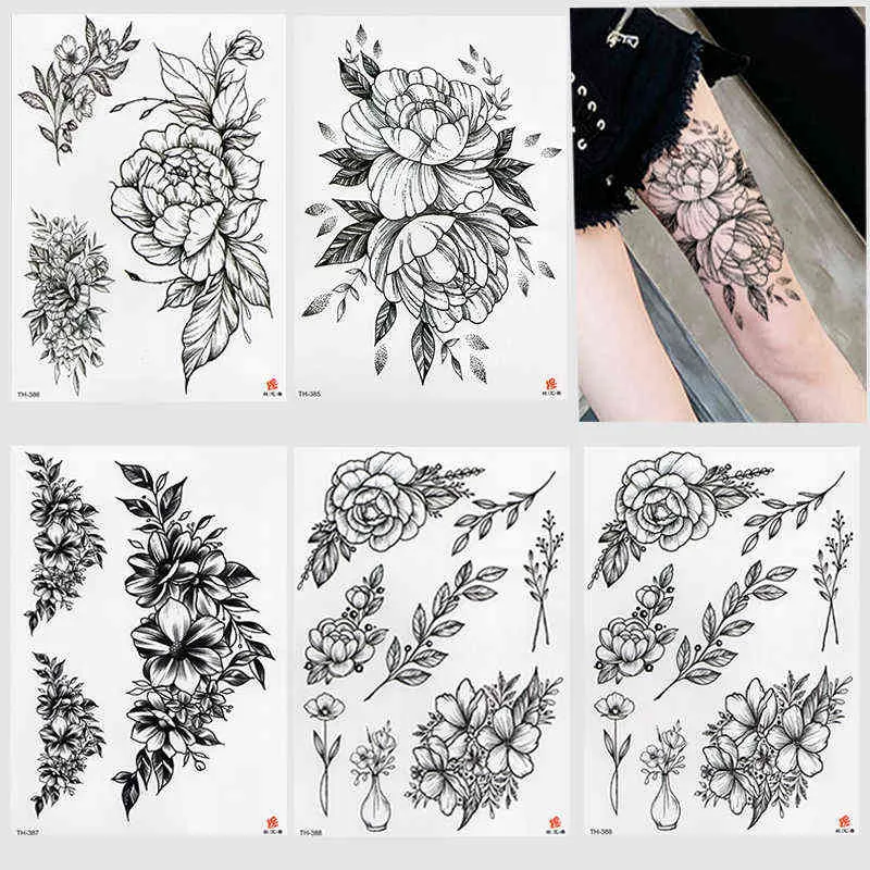 NXY Tillfällig tatuering Vattentät klistermärke Lotus Rose Mönster Vattenöverföring under Bröst Skulder Blomkropp Konst Fake Tatoo 0330